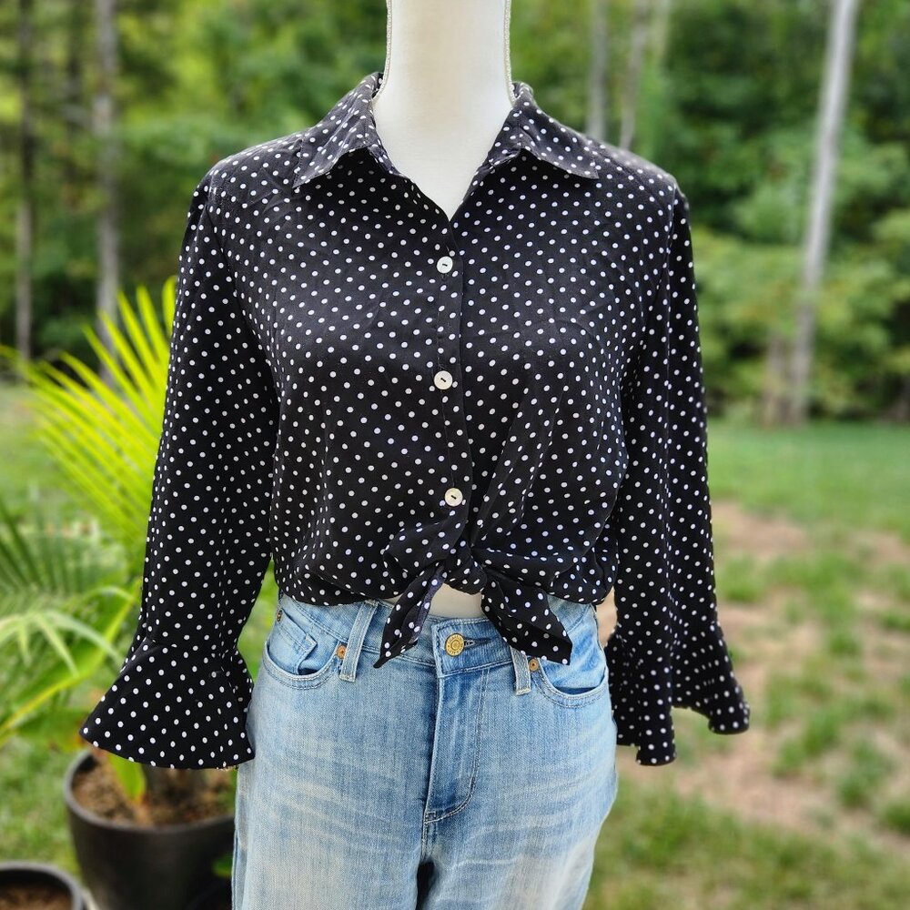 Authentic Vintage 90's Witchy Bell Sleeve polka dot blouse